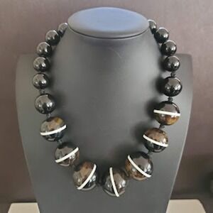 Kate Spade In A‎ Flash Black and Brown Large Beaded Statement Necklace Signed